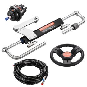 90HP Hydraulic Outboard Steering Kit, Marine Boat Hydraulic Steering System with 13.5-inch Steering Wheel, Helm Pump